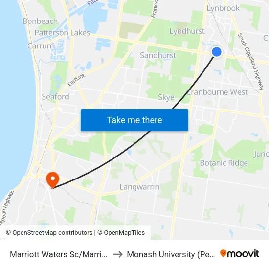 Marriott Waters Sc/Marriott Bvd to Monash University (Peninsula Campus) map