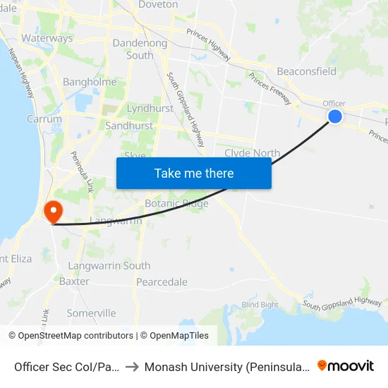 Officer Sec Col/Parker St to Monash University (Peninsula Campus) map