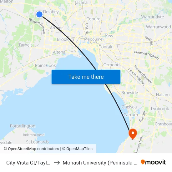 City Vista Ct/Taylors Rd to Monash University (Peninsula Campus) map