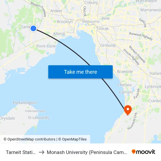 Tarneit Station to Monash University (Peninsula Campus) map