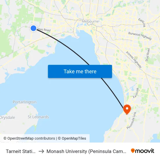 Tarneit Station to Monash University (Peninsula Campus) map