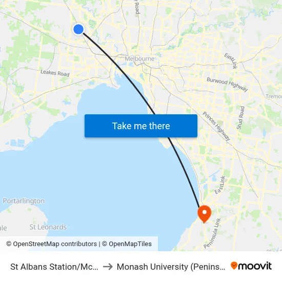 St Albans Station/Mckechnie St to Monash University (Peninsula Campus) map