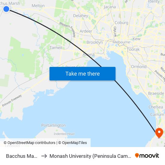 Bacchus Marsh to Monash University (Peninsula Campus) map