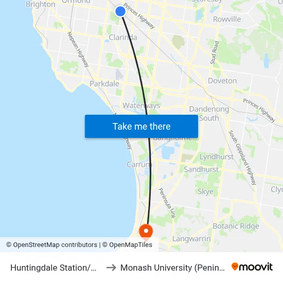 Huntingdale Station/Haughton Rd to Monash University (Peninsula Campus) map