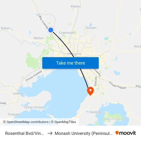 Rosenthal Bvd/Vineyard Rd to Monash University (Peninsula Campus) map