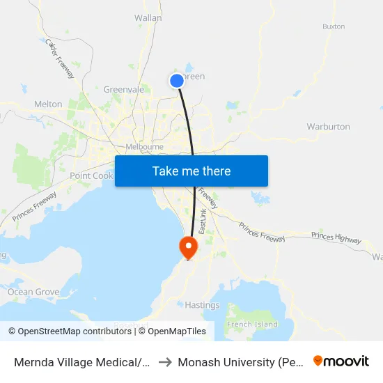 Mernda Village Medical/Mernda Village Dr to Monash University (Peninsula Campus) map