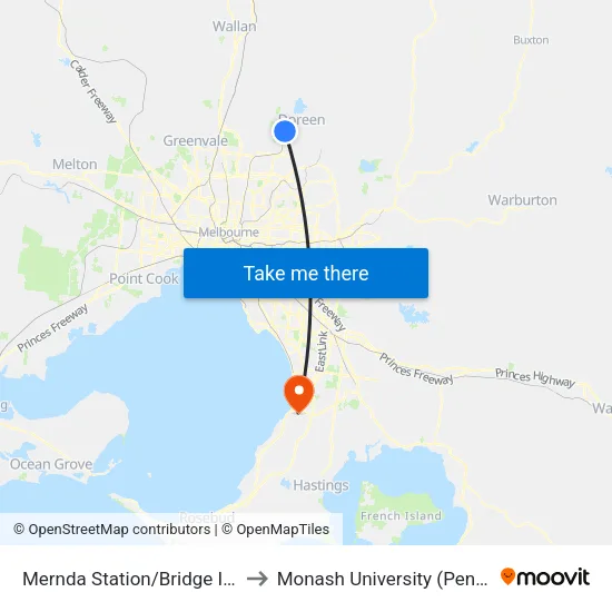 Mernda Station/Bridge Inn Rd to Monash University (Peninsula Campus) map