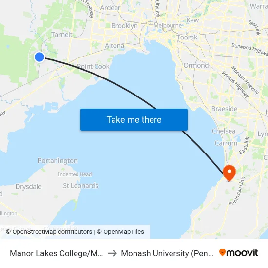 Manor Lakes College/Manor Lakes Bvd to Monash University (Peninsula Campus) map