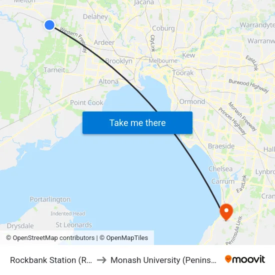 Rockbank Station to Monash University (Peninsula Campus) map