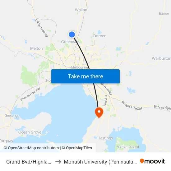 Grand Bvd/Highlander Dr to Monash University (Peninsula Campus) map