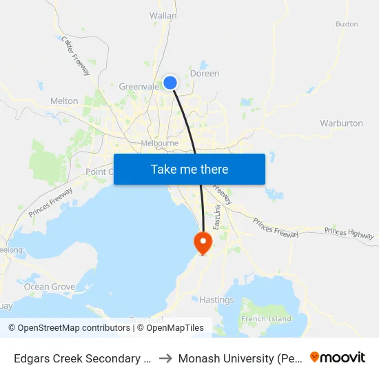 Edgars Creek Secondary College/Edgars Rd to Monash University (Peninsula Campus) map