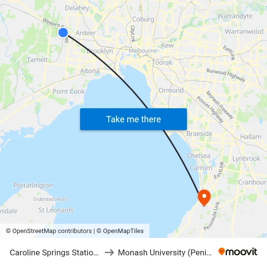 Caroline Springs Station/Christies Rd to Monash University (Peninsula Campus) map
