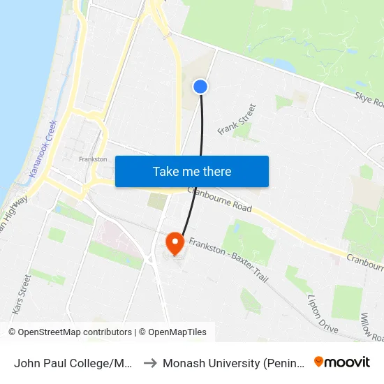 John Paul College/Mcmahons Rd to Monash University (Peninsula Campus) map
