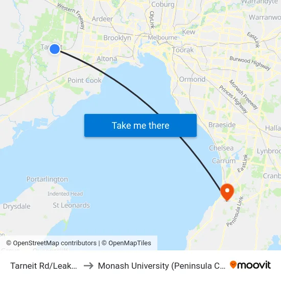 Tarneit Rd/Leakes Rd to Monash University (Peninsula Campus) map