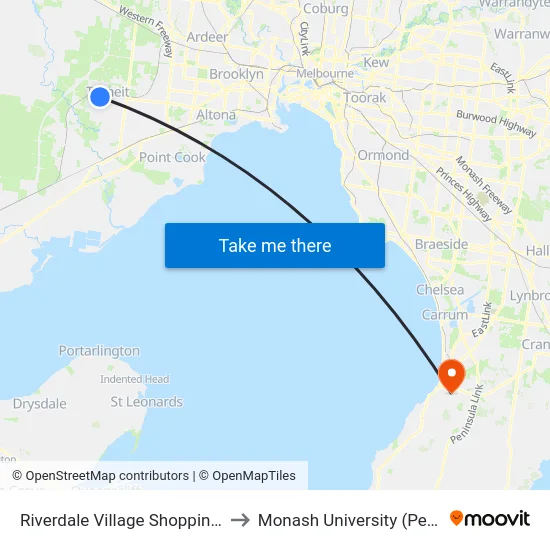 Riverdale Village Shopping Centre/Davis Rd to Monash University (Peninsula Campus) map