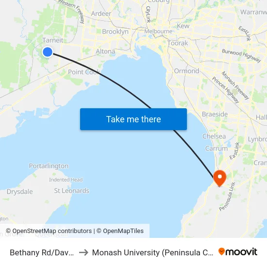 Bethany Rd/Davis Rd to Monash University (Peninsula Campus) map