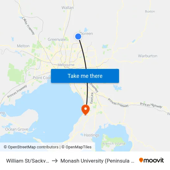 William St/Sackville St to Monash University (Peninsula Campus) map