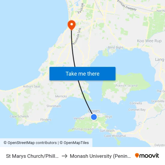 St Marys Church/Phillip Island Rd to Monash University (Peninsula Campus) map