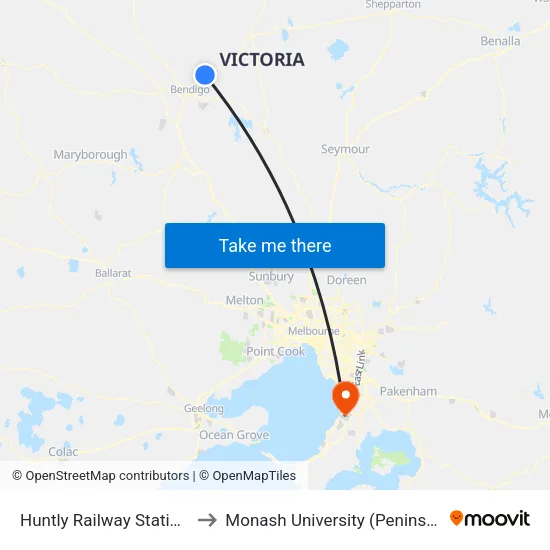 Huntly Railway Station (Huntly) to Monash University (Peninsula Campus) map
