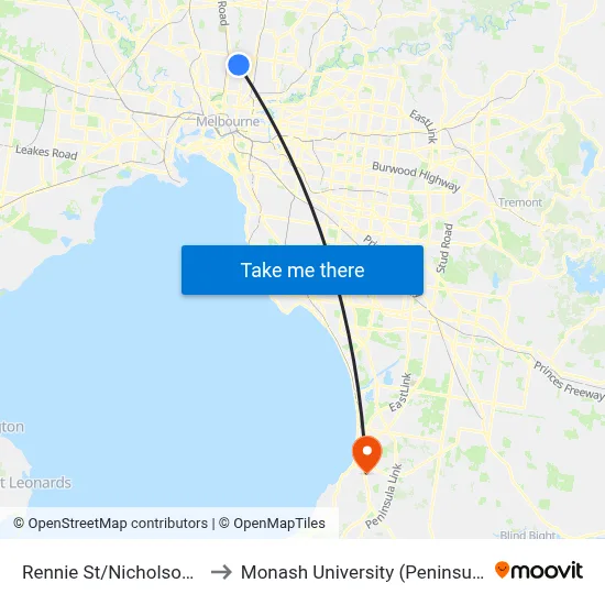 Rennie St/Nicholson St #131 to Monash University (Peninsula Campus) map