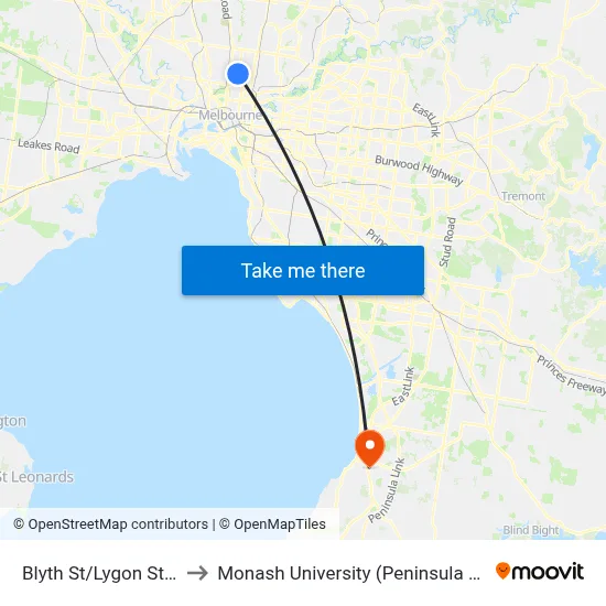 Blyth St/Lygon St #125 to Monash University (Peninsula Campus) map