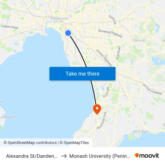 Alexandra St/Dandenong Rd #36 to Monash University (Peninsula Campus) map