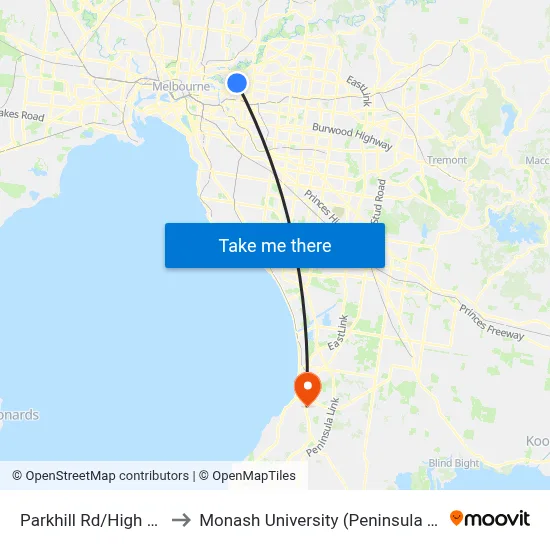 Parkhill Rd/High St #36 to Monash University (Peninsula Campus) map