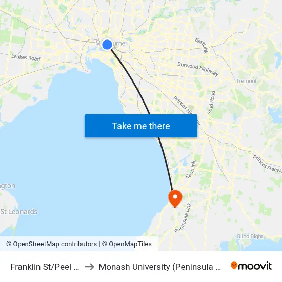 Franklin St/Peel St #8 to Monash University (Peninsula Campus) map