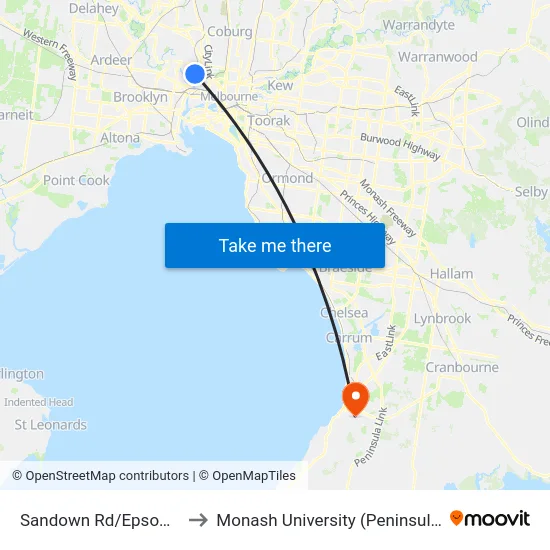 Sandown Rd/Epsom Rd #32 to Monash University (Peninsula Campus) map