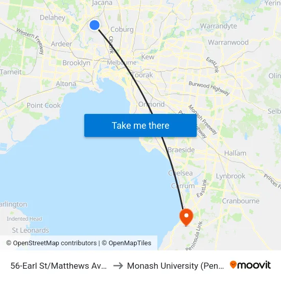 Earl St/Matthews Ave #56 to Monash University (Peninsula Campus) map