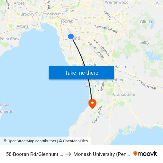 Booran Rd/Glenhuntly Rd #58 to Monash University (Peninsula Campus) map