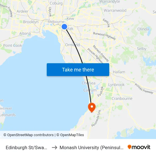 Edinburgh St/Swan St #13 to Monash University (Peninsula Campus) map