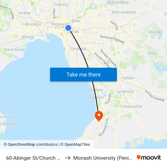 Abinger St/Church St #60 to Monash University (Peninsula Campus) map