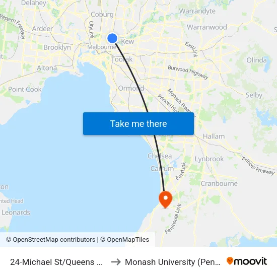 Michael St/Queens Pde #24 to Monash University (Peninsula Campus) map