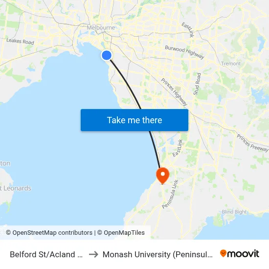 Belford St/Acland St #139 to Monash University (Peninsula Campus) map