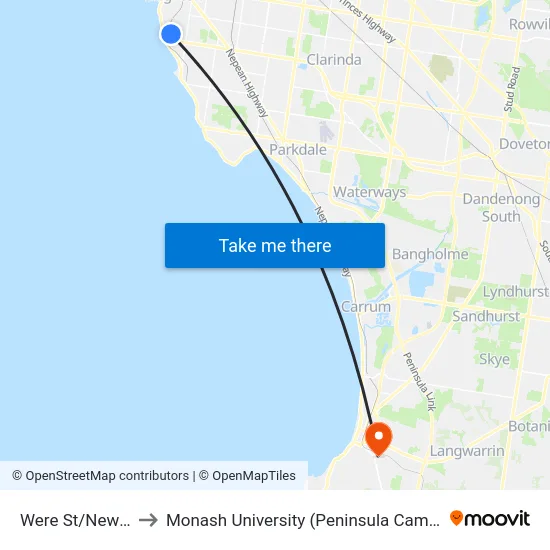 Were St/New St to Monash University (Peninsula Campus) map