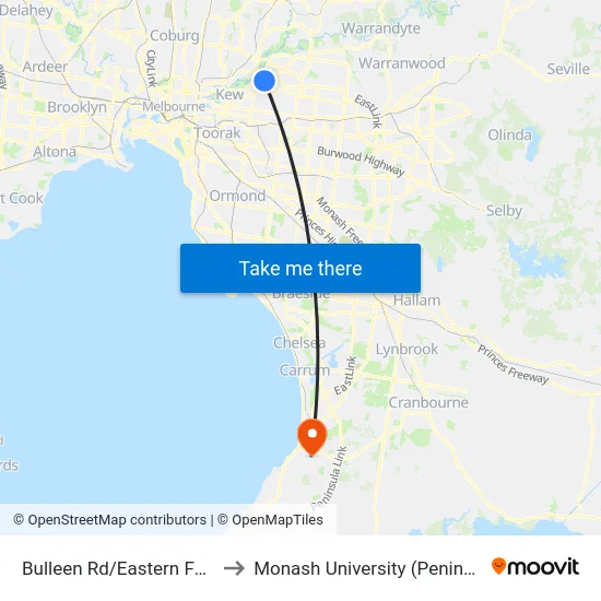 Bulleen Rd/Eastern Fwy on Ramp to Monash University (Peninsula Campus) map