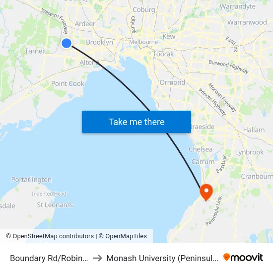 Boundary Rd/Robinsons Rd to Monash University (Peninsula Campus) map