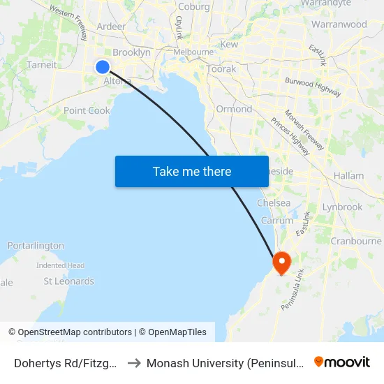 Dohertys Rd/Fitzgerald Rd to Monash University (Peninsula Campus) map