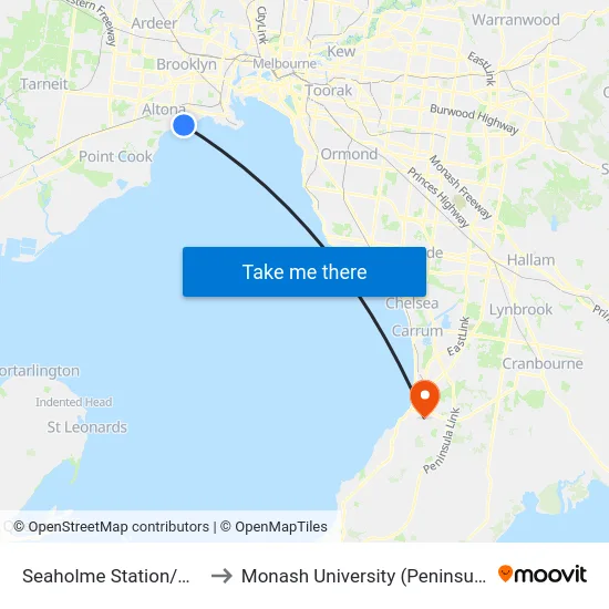 Seaholme Station/Millers Rd to Monash University (Peninsula Campus) map