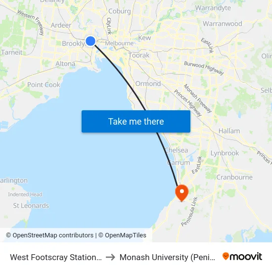 West Footscray Station/Sunshine Rd to Monash University (Peninsula Campus) map