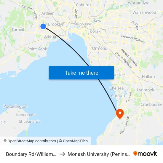 Boundary Rd/William Angliss Dr to Monash University (Peninsula Campus) map