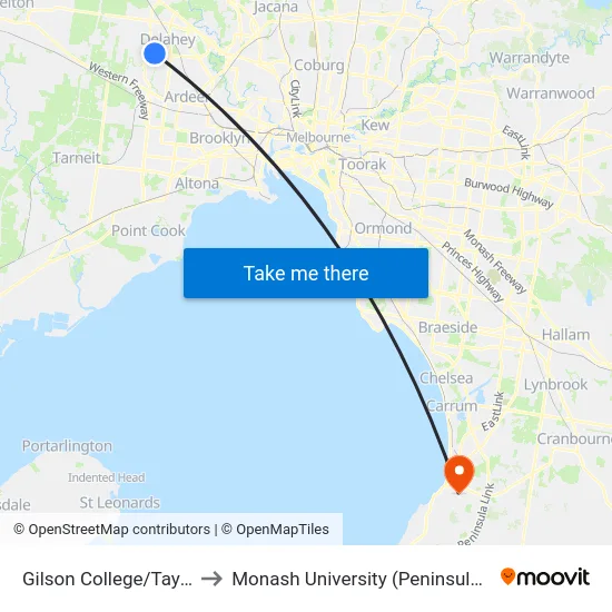 Gilson College/Taylors Rd to Monash University (Peninsula Campus) map