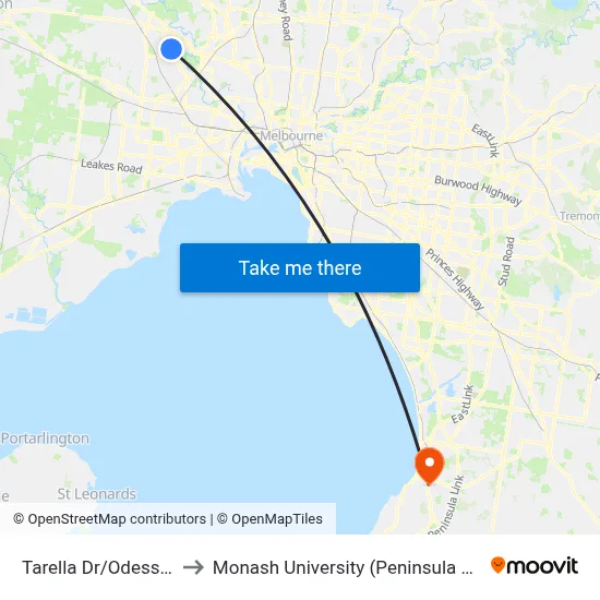 Tarella Dr/Odessa Ave to Monash University (Peninsula Campus) map