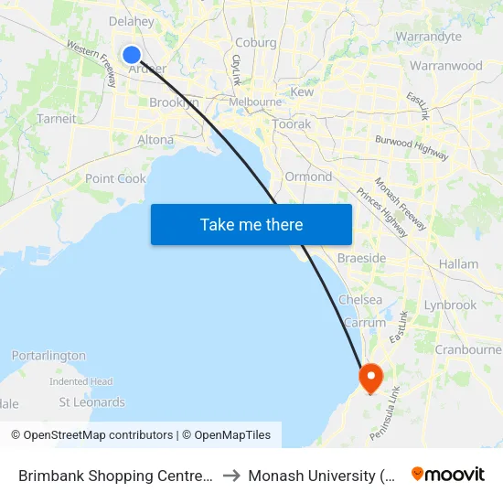 Brimbank Shopping Centre/Station Rd to Monash University (Peninsula Campus) map