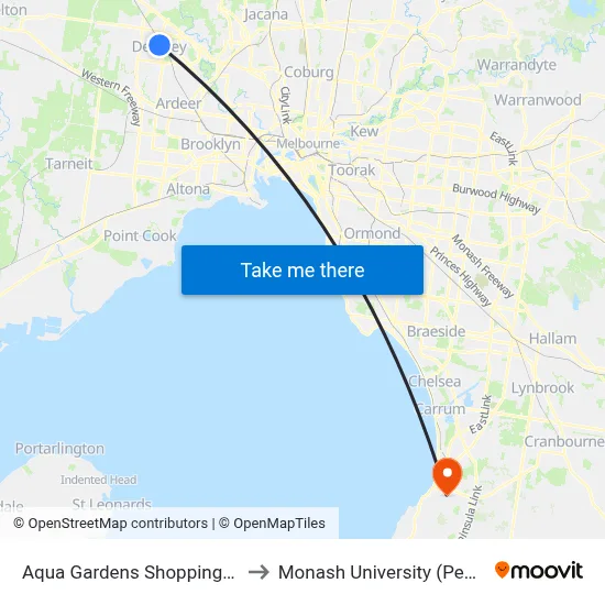 Aqua Gardens Shopping Centre/Kings Rd to Monash University (Peninsula Campus) map