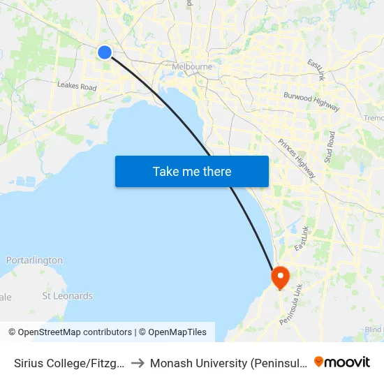 Sirius College/Fitzgerald Rd to Monash University (Peninsula Campus) map
