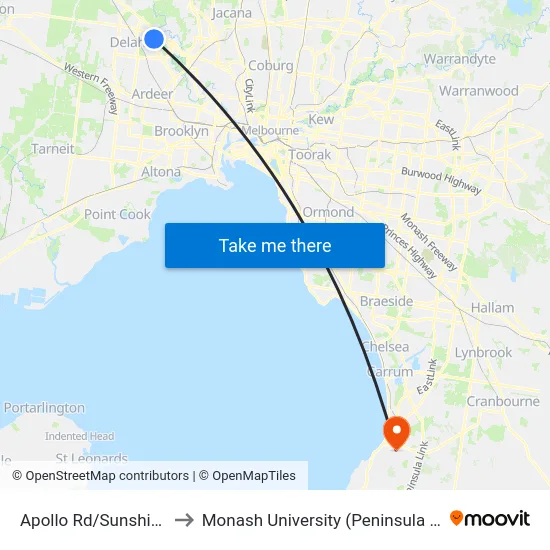 Apollo Rd/Sunshine Ave to Monash University (Peninsula Campus) map