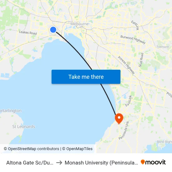 Altona Gate Sc/Duosa Rd to Monash University (Peninsula Campus) map