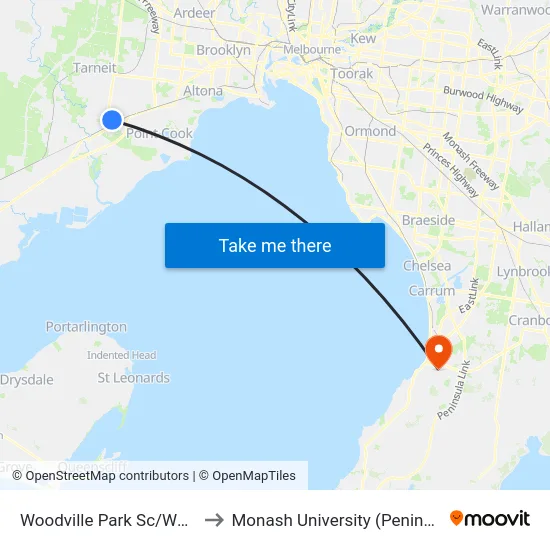 Woodville Park Sc/Warringa Cres to Monash University (Peninsula Campus) map